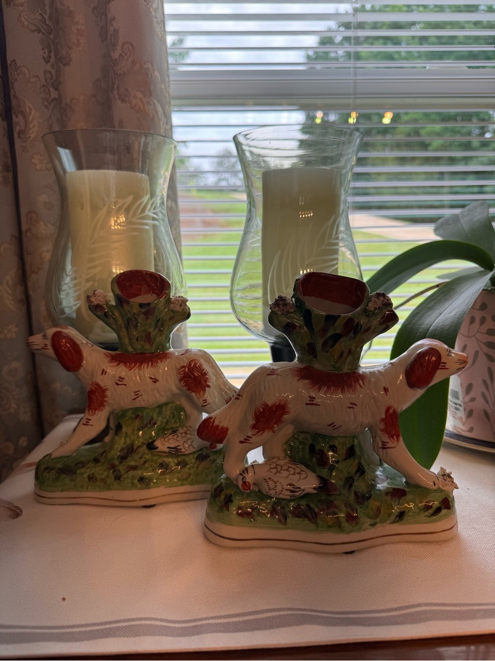 Antique Staffordshire Bird Dog Vases